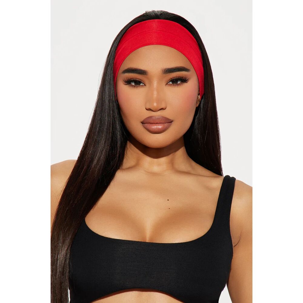 Athletic Girly 3 Piece Headband Set Red White Pink Multi Performance Knit